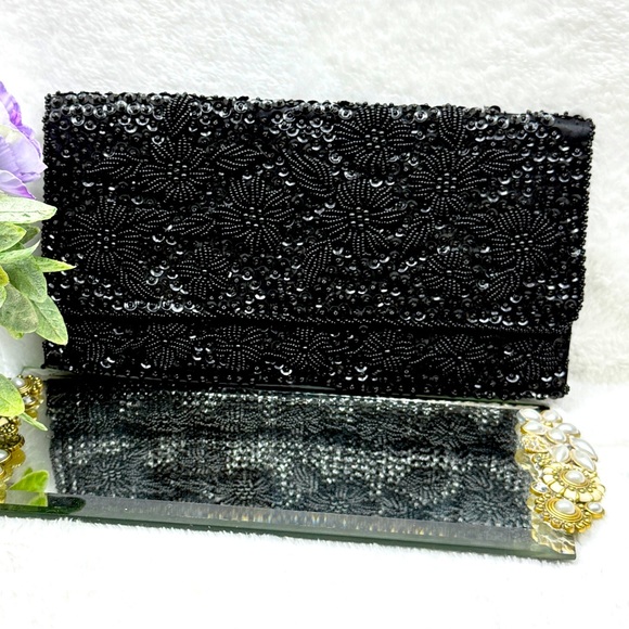 Handmade Handbags - Elegant Black Beaded Clutch
